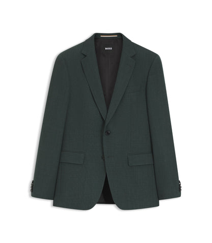 Boss Patterned Slim Fit Jacket In Stretch Wool Light Green