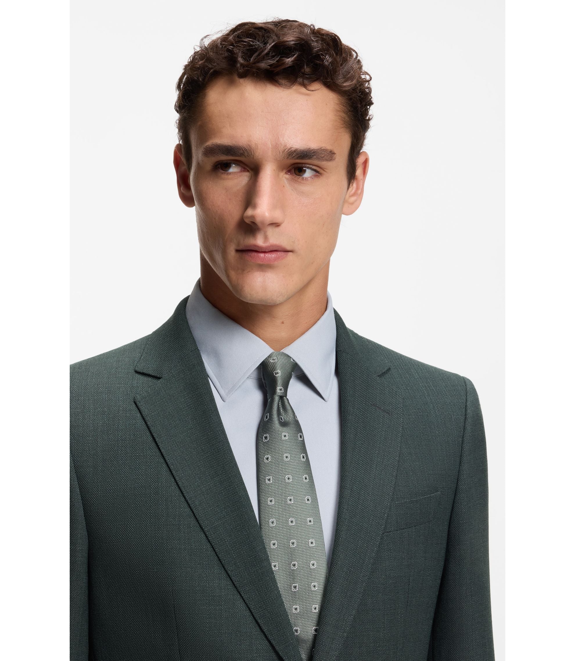 Boss Patterned Slim Fit Jacket In Stretch Wool Light Green