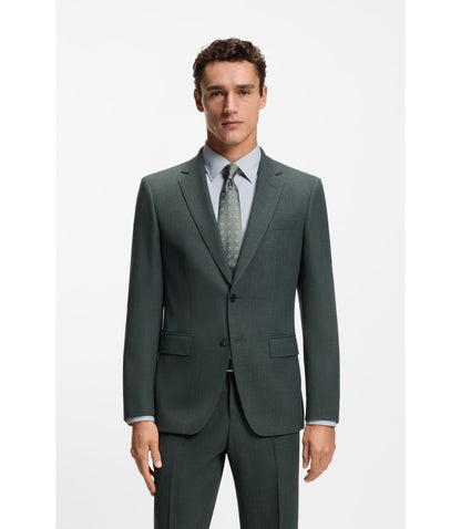 Boss Patterned Slim Fit Jacket In Stretch Wool Light Green