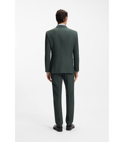 Boss Patterned Slim Fit Jacket In Stretch Wool Light Green