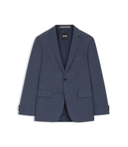 Boss Patterned Slim Fit Jacket In Stretch Wool Light Blue