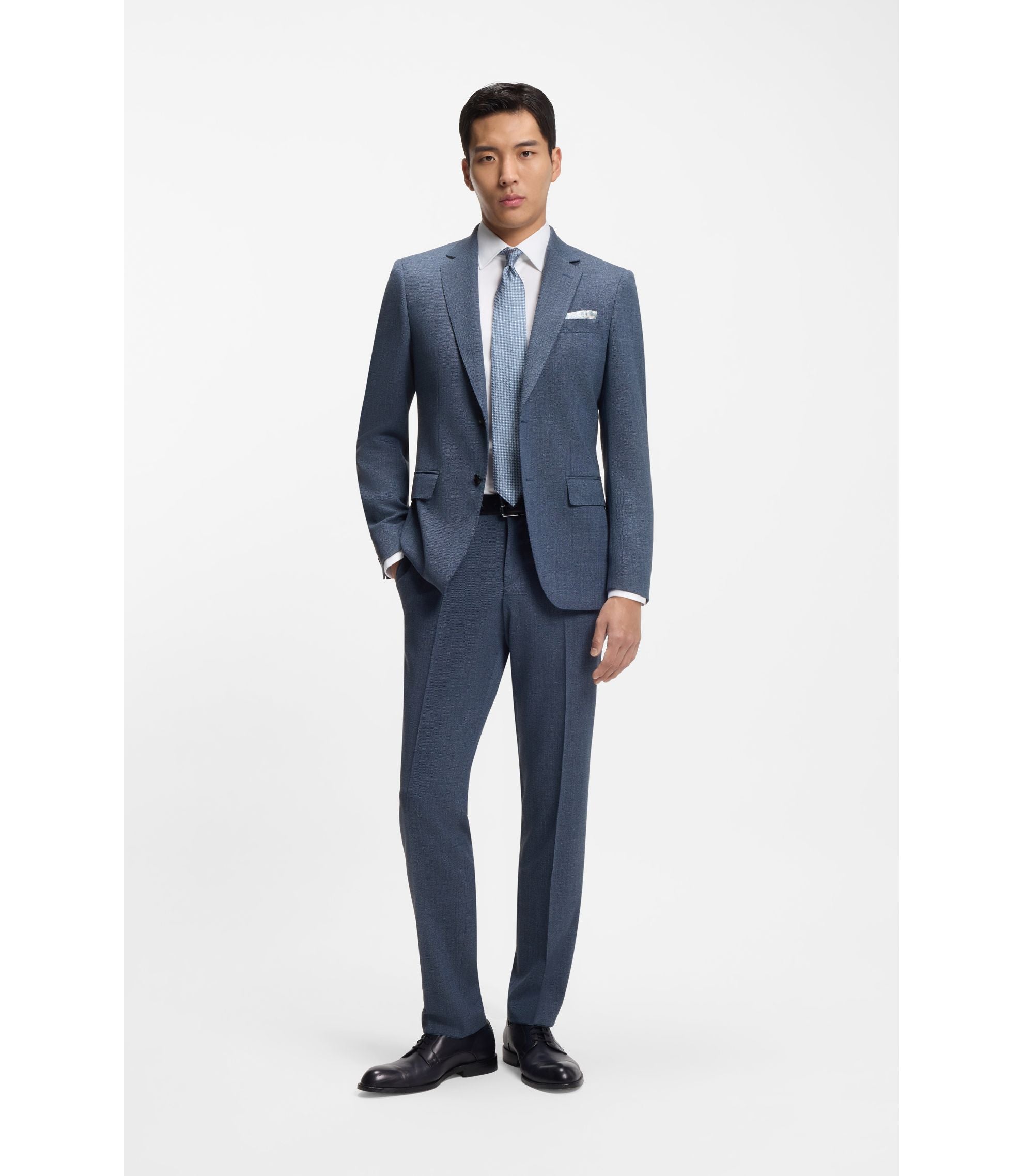Boss Patterned Slim Fit Jacket In Stretch Wool Light Blue