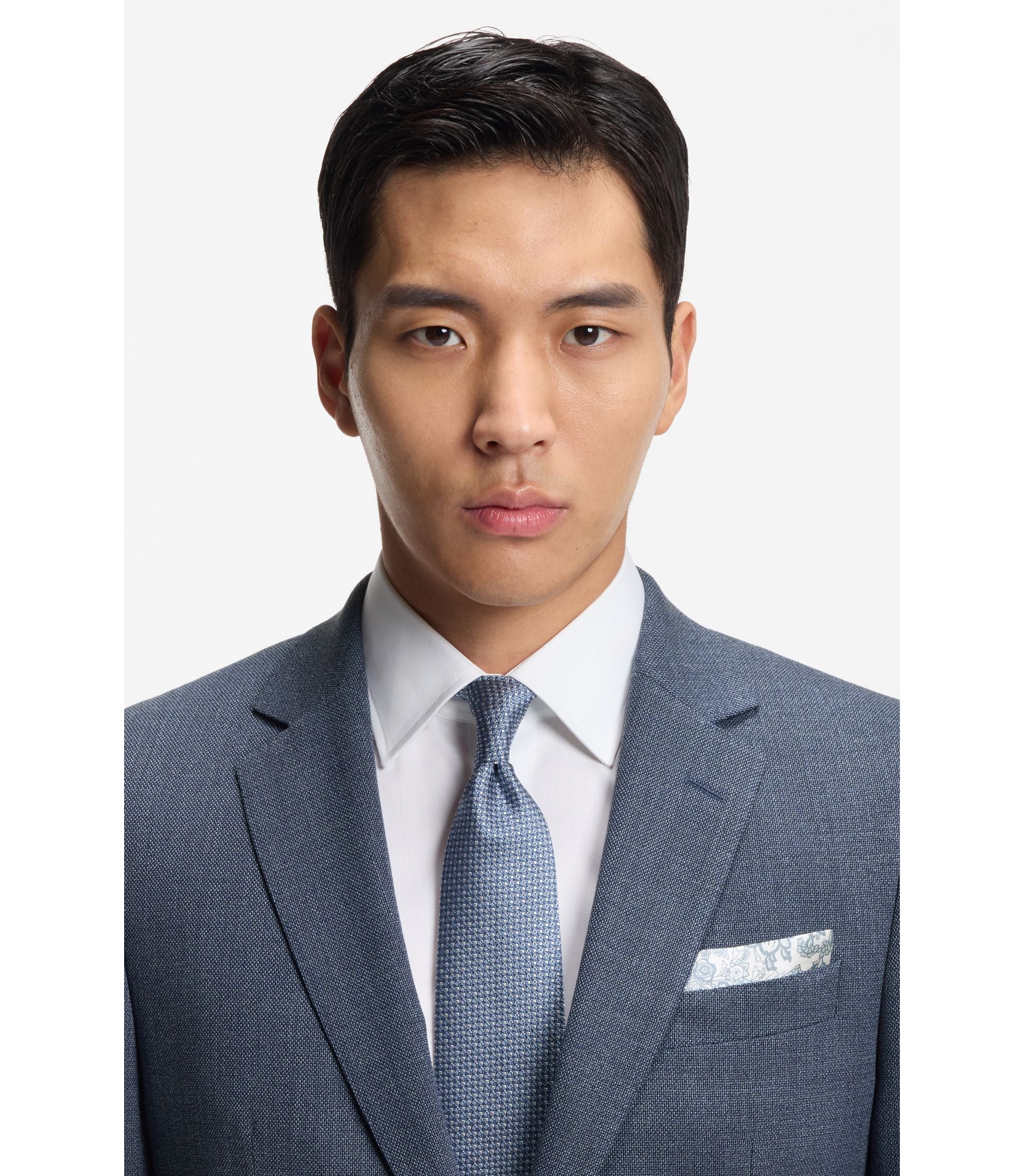 Boss Patterned Slim Fit Jacket In Stretch Wool Light Blue