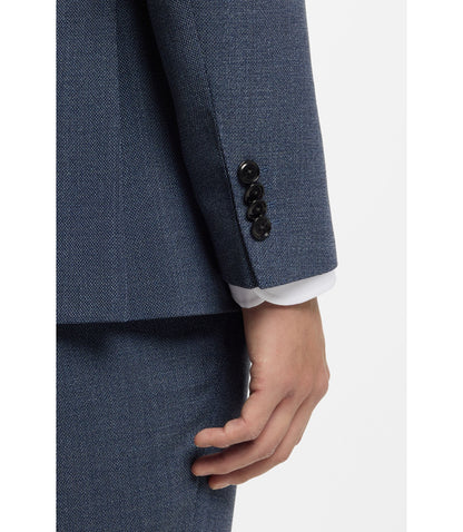 Boss Patterned Slim Fit Jacket In Stretch Wool Light Blue