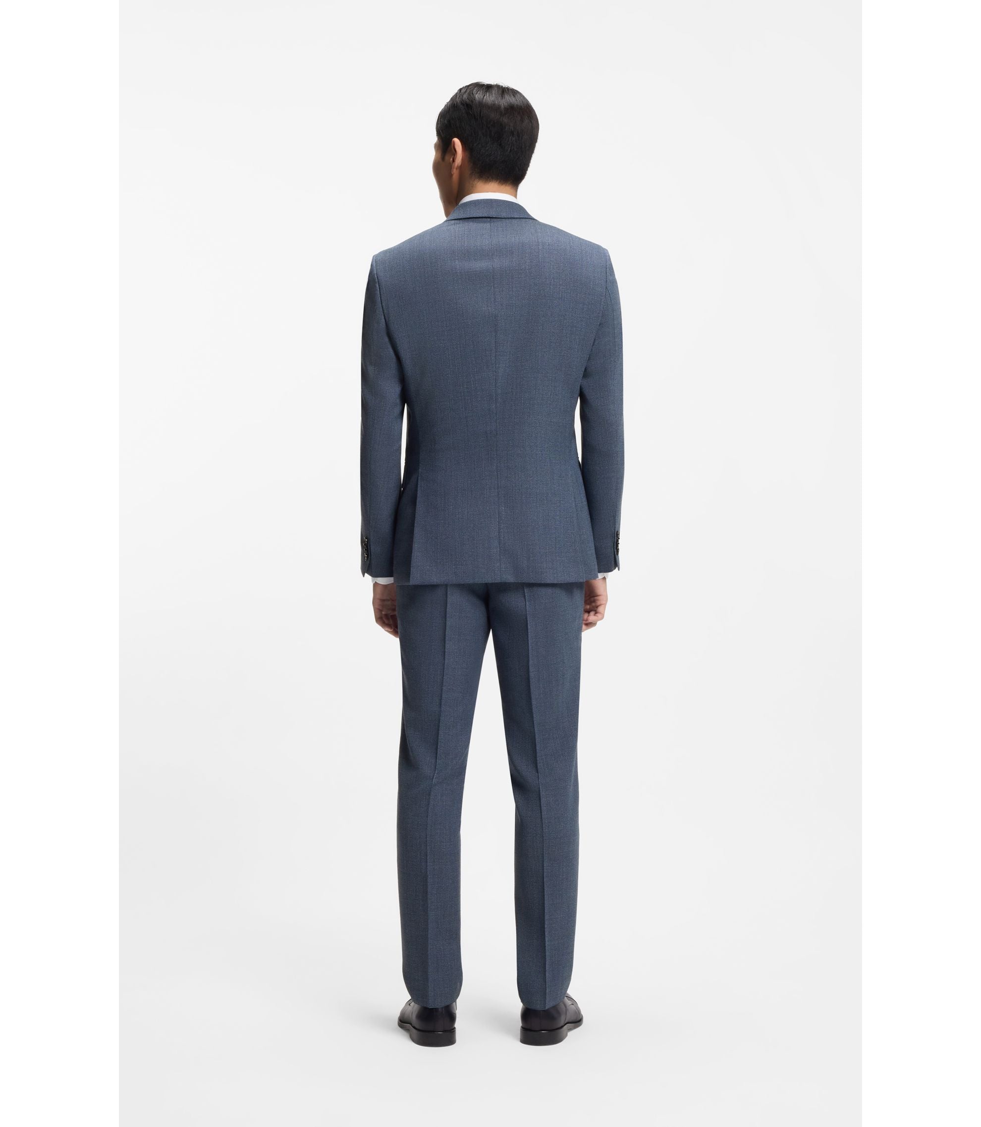 Boss Patterned Slim Fit Jacket In Stretch Wool Light Blue