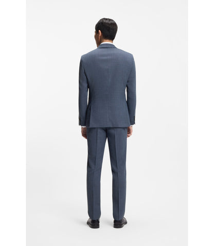 Boss Patterned Slim Fit Jacket In Stretch Wool Light Blue