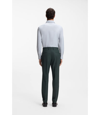 Boss Patterned Slim Fit Trousers In Stretch Wool Light Green