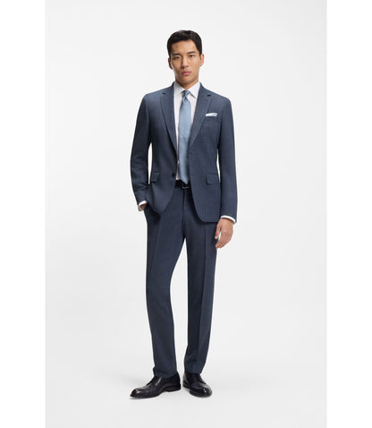 Boss Patterned Slim Fit Trousers In Stretch Wool Light Blue