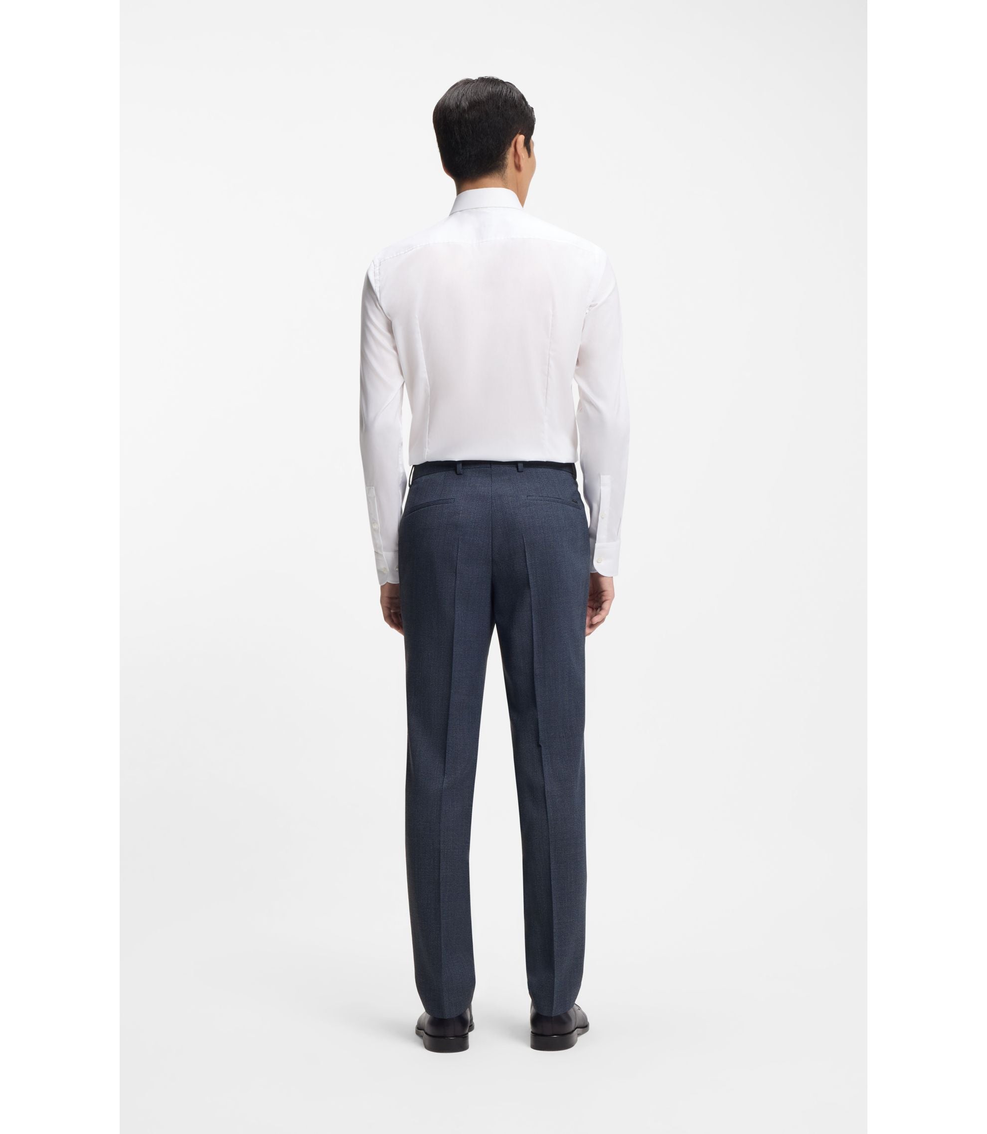 Boss Patterned Slim Fit Trousers In Stretch Wool Light Blue