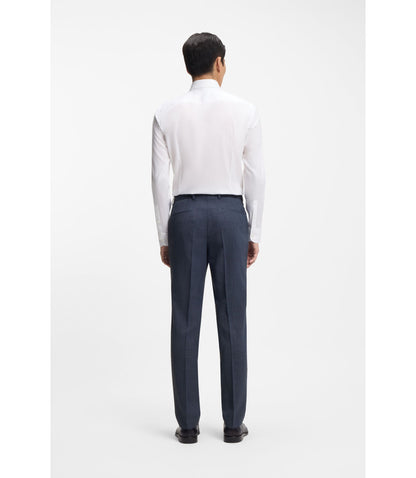 Boss Patterned Slim Fit Trousers In Stretch Wool Light Blue