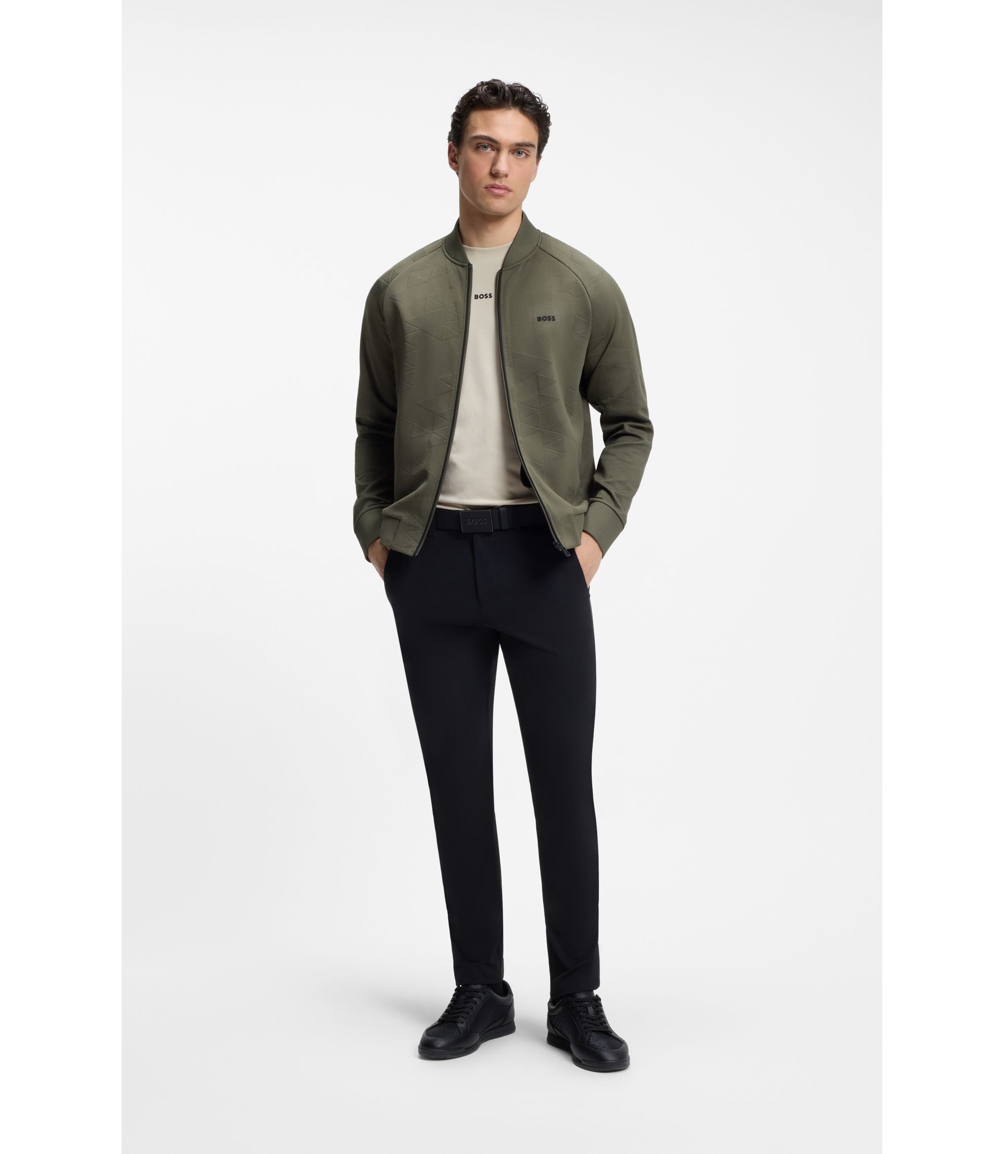 Boss Relaxed Fit T Shirt In A Stretch Cotton Blend Light Beige