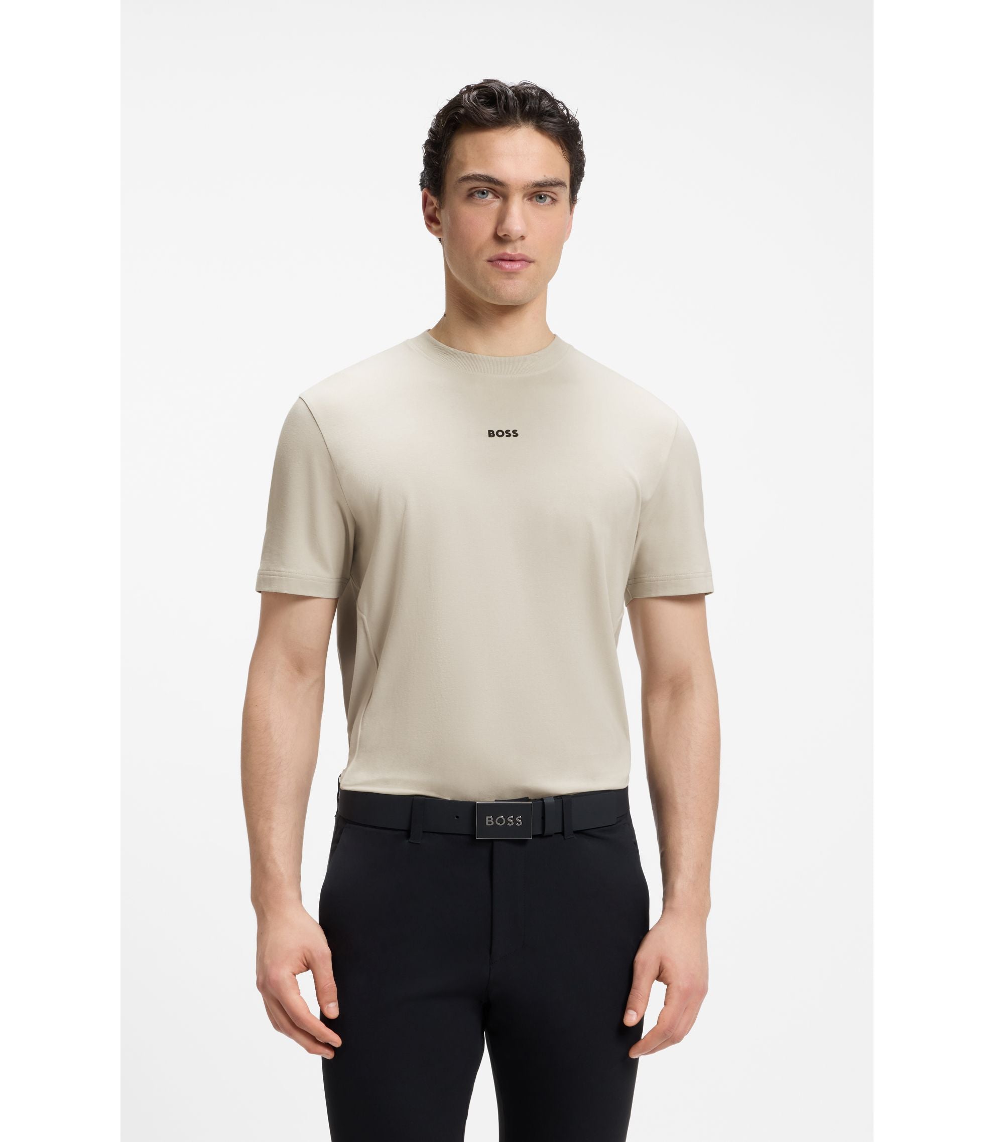 Boss Relaxed Fit T Shirt In A Stretch Cotton Blend Light Beige
