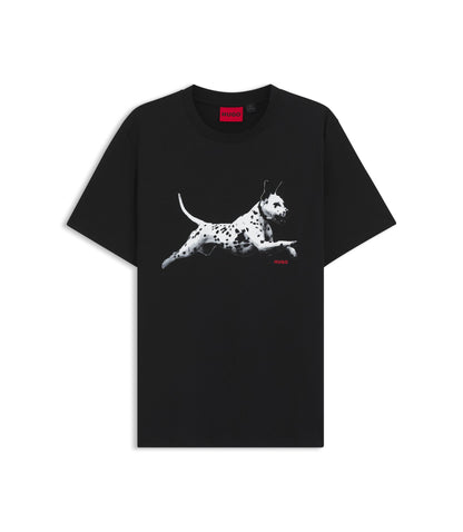 Hugo Cotton Jersey T Shirt With Animal Artwork Black