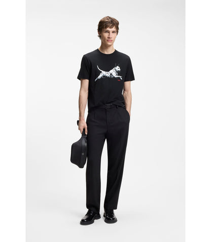 Hugo Cotton Jersey T Shirt With Animal Artwork Black