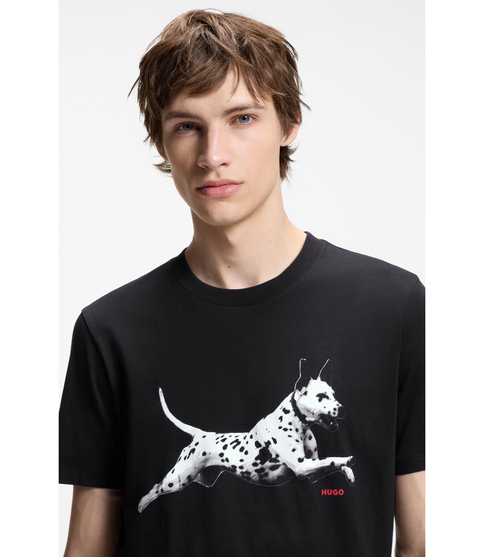Hugo Cotton Jersey T Shirt With Animal Artwork Black