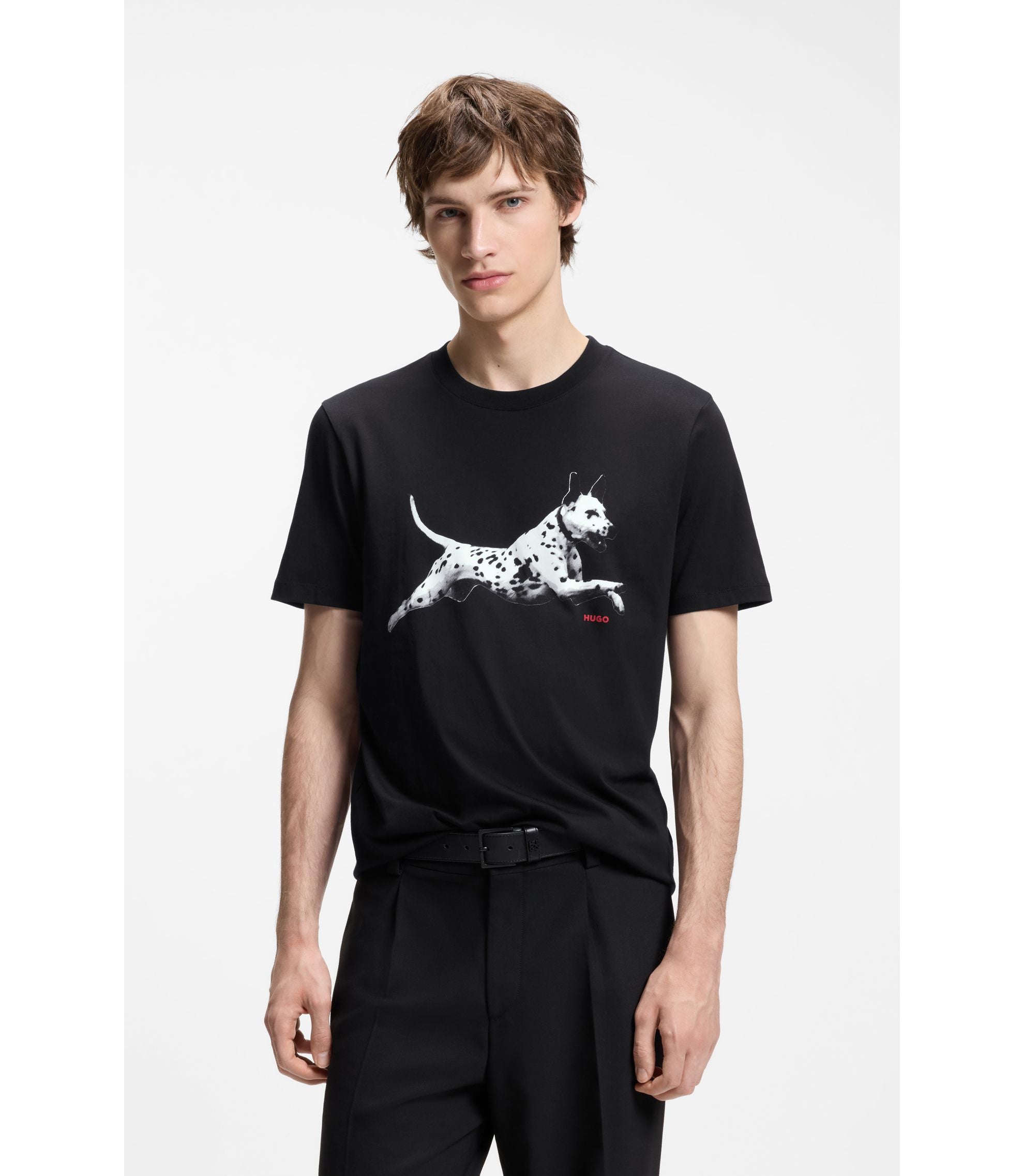 Hugo Cotton Jersey T Shirt With Animal Artwork Black