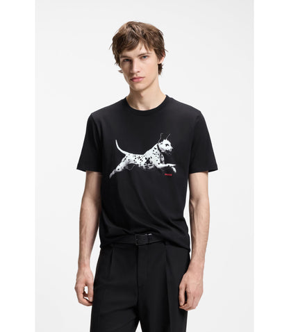 Hugo Cotton Jersey T Shirt With Animal Artwork Black