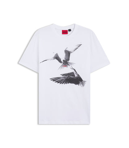 Hugo Cotton Jersey T Shirt With Animal Artwork White