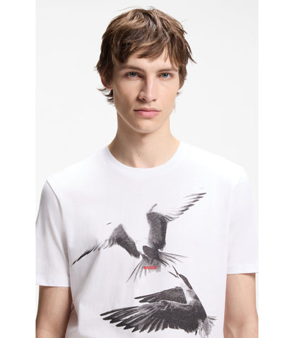 Hugo Cotton Jersey T Shirt With Animal Artwork White