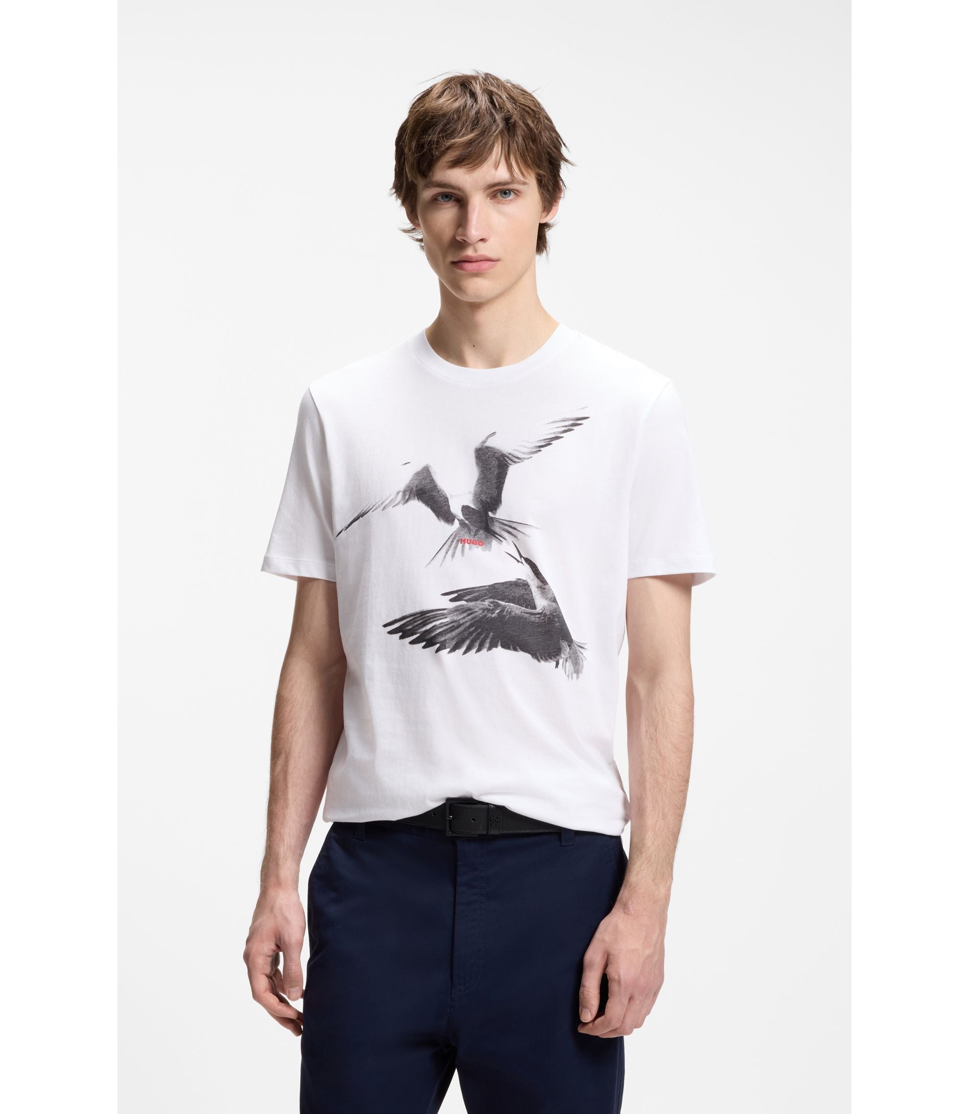 Hugo Cotton Jersey T Shirt With Animal Artwork White