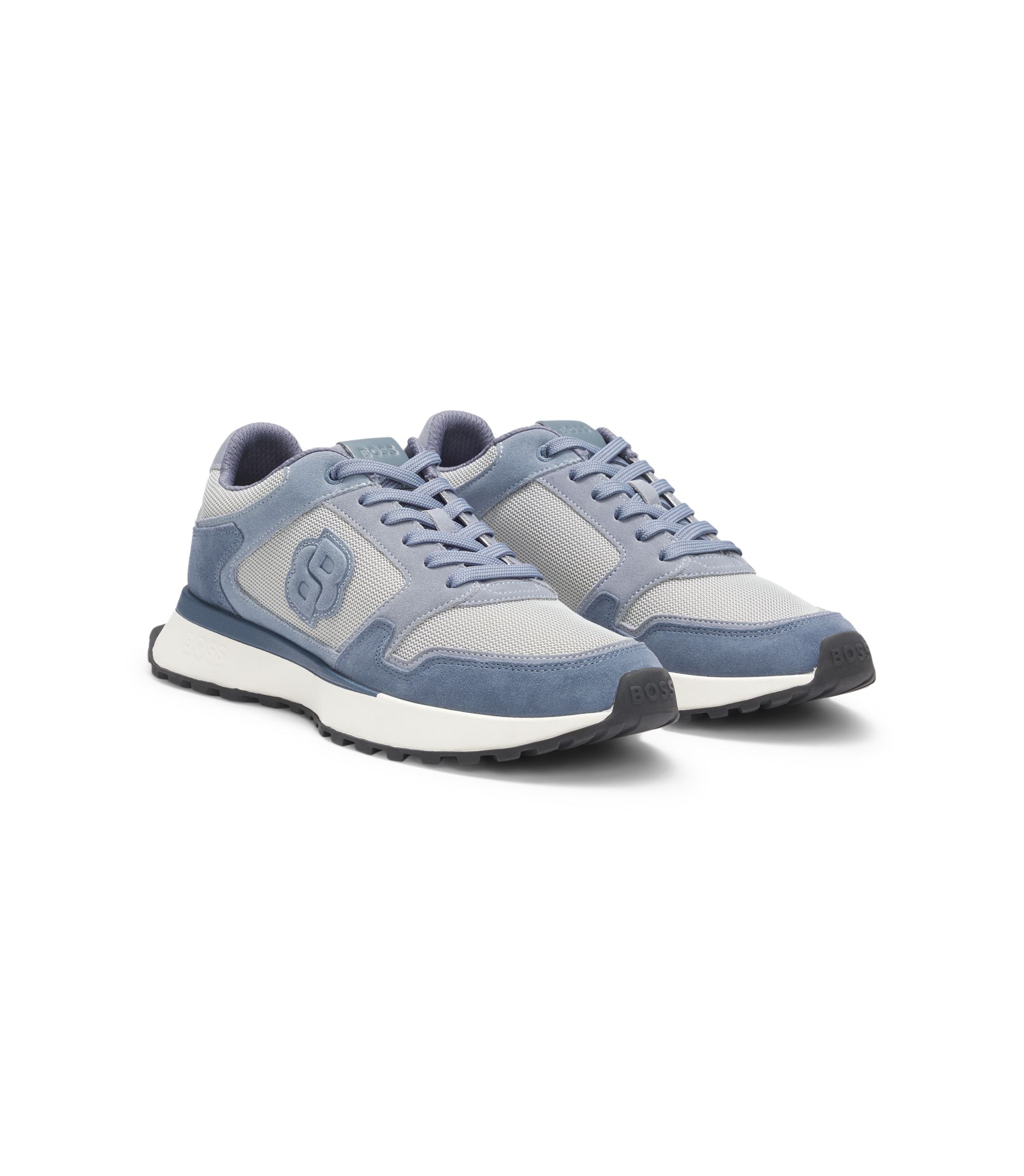 Boss Suede Trim Trainers With Double B Monogram Light Blue Light Blue