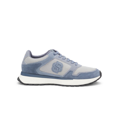 Boss Suede Trim Trainers With Double B Monogram Light Blue Light Blue