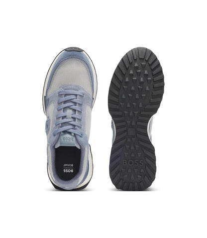 Boss Suede Trim Trainers With Double B Monogram Light Blue Light Blue