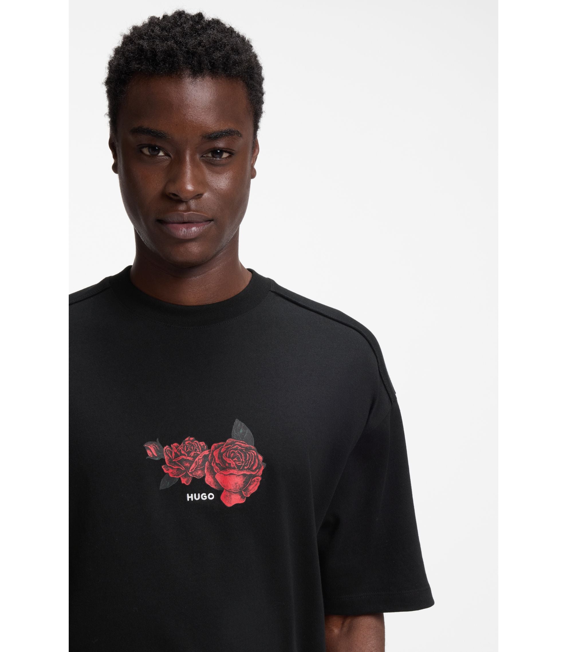 Hugo Rose Artwork T Shirt In Cotton Jersey Black