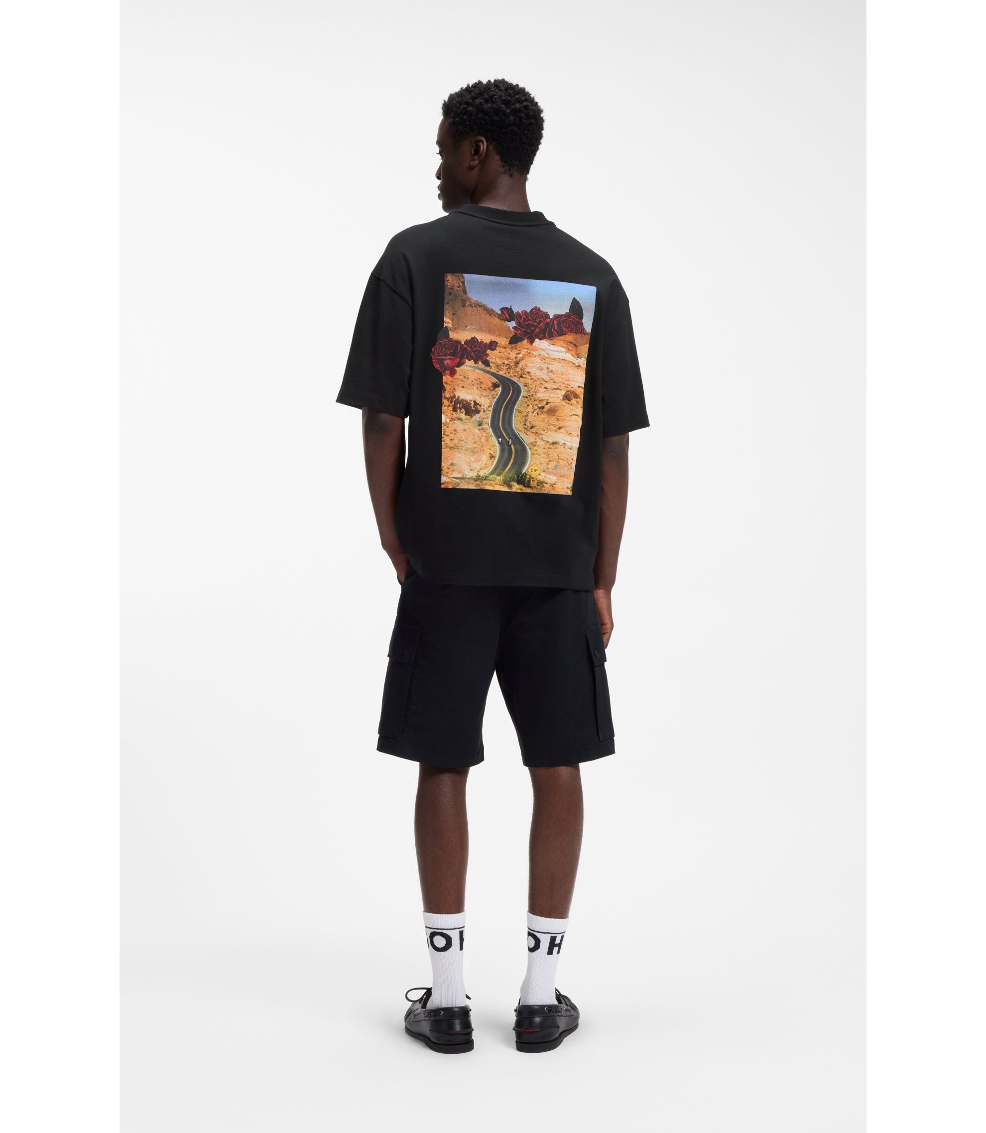 Hugo Rose Artwork T Shirt In Cotton Jersey Black