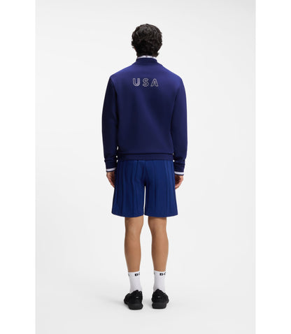 Boss Cotton Blend Zip Up Sweatshirt With Country Flag Badge Usa