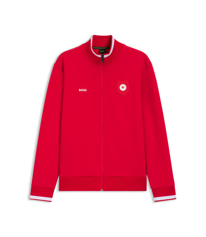 Boss Cotton Blend Zip Up Sweatshirt With Country Flag Badge Canada