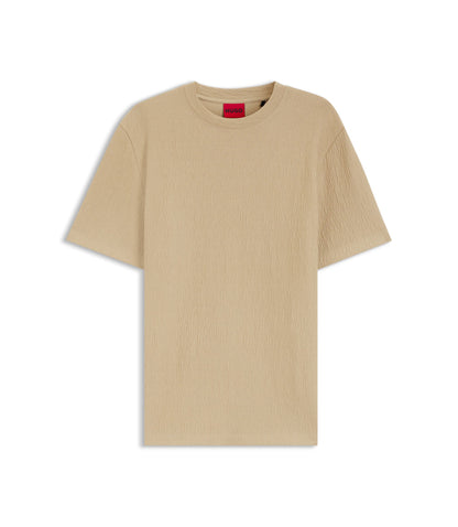 Hugo Cotton Blend T Shirt With Creased Effect Beige