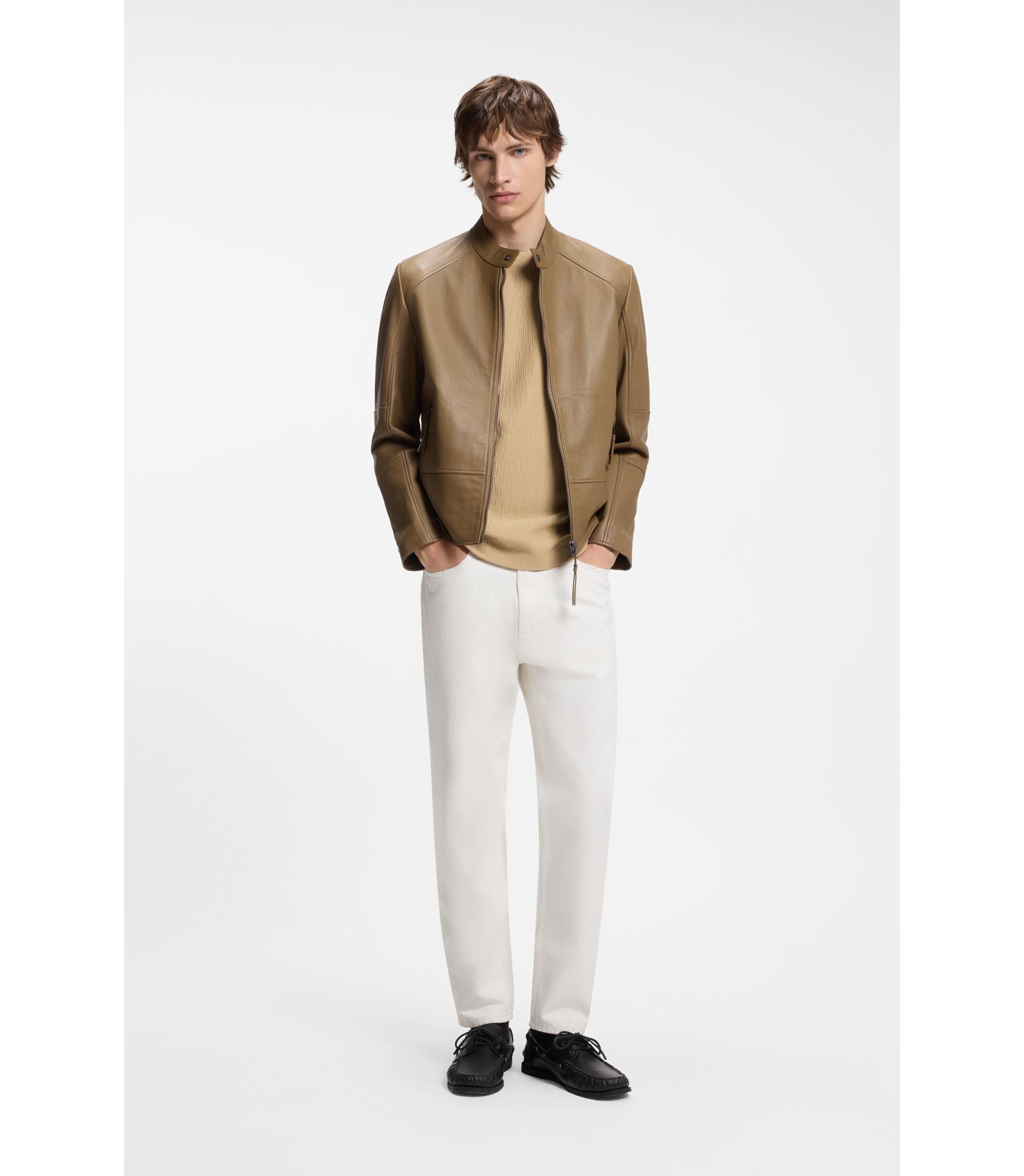 Hugo Cotton Blend T Shirt With Creased Effect Beige