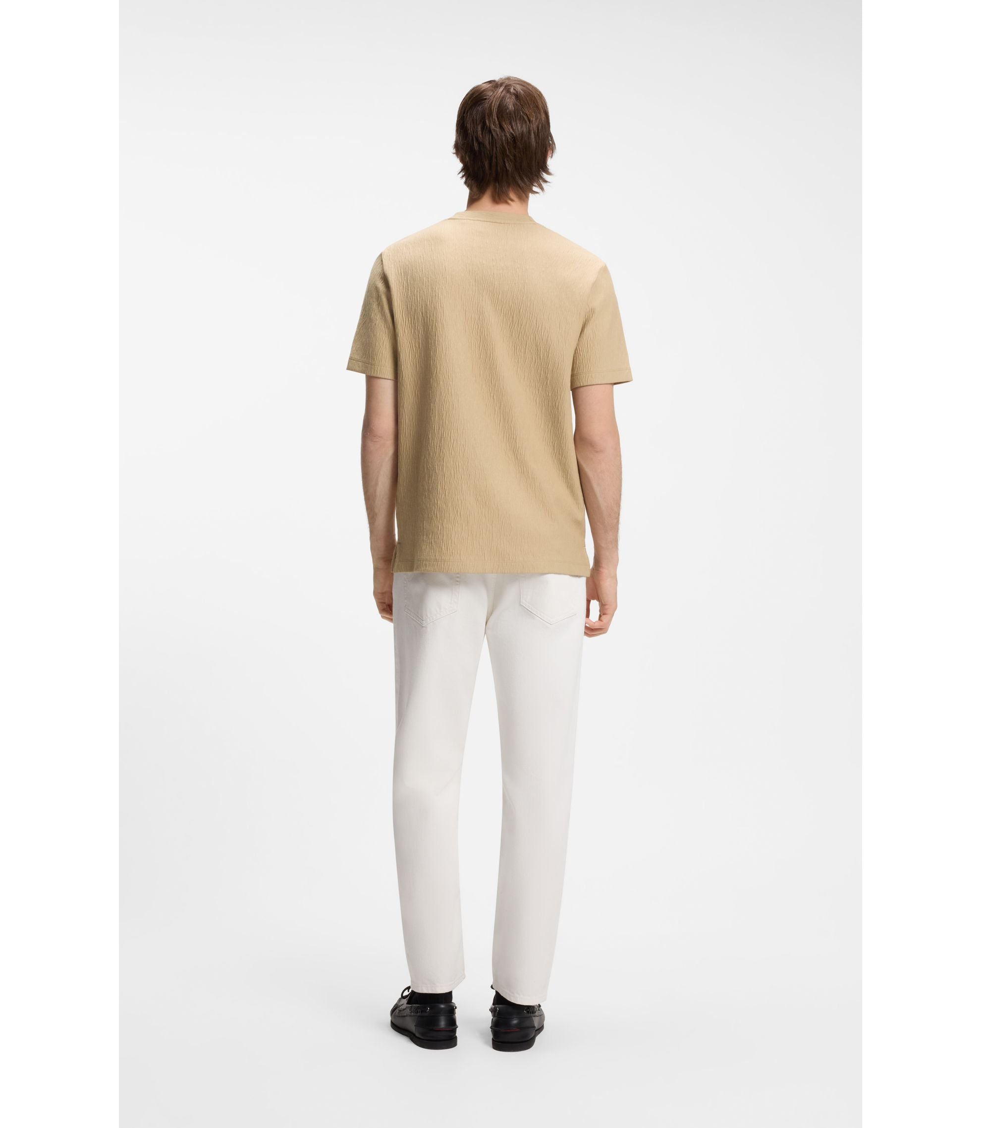 Hugo Cotton Blend T Shirt With Creased Effect Beige