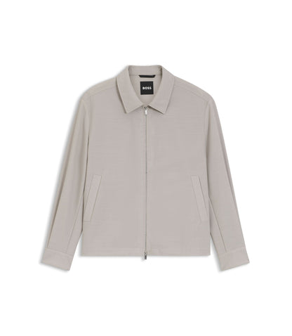 Boss Relaxed Fit Zip Up Jacket In Patterned Virgin Wool Light Beige