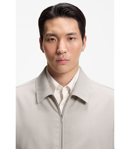 Boss Relaxed Fit Zip Up Jacket In Patterned Virgin Wool Light Beige