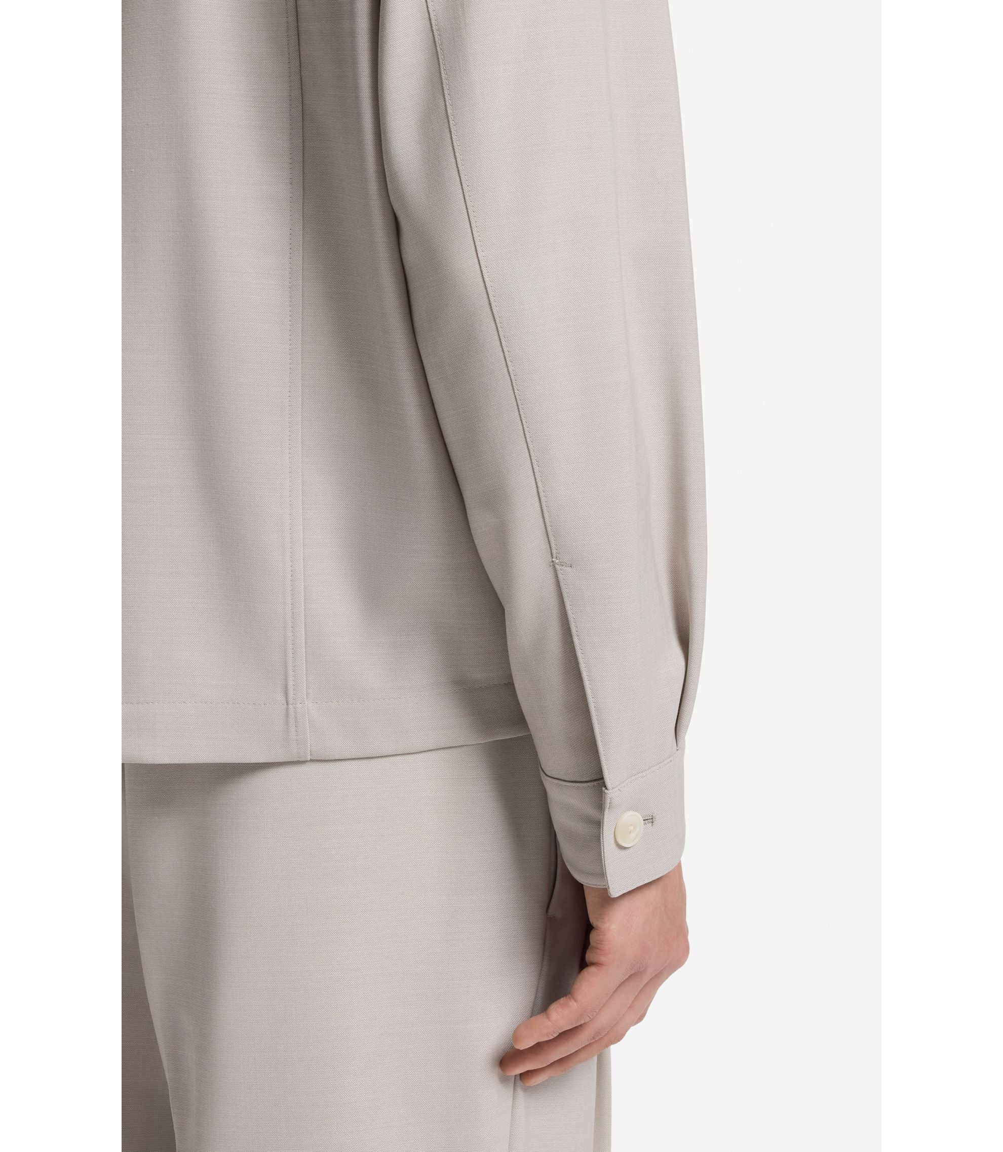Boss Relaxed Fit Zip Up Jacket In Patterned Virgin Wool Light Beige