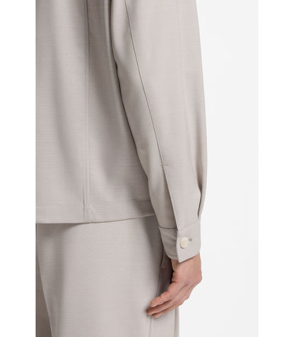 Boss Relaxed Fit Zip Up Jacket In Patterned Virgin Wool Light Beige