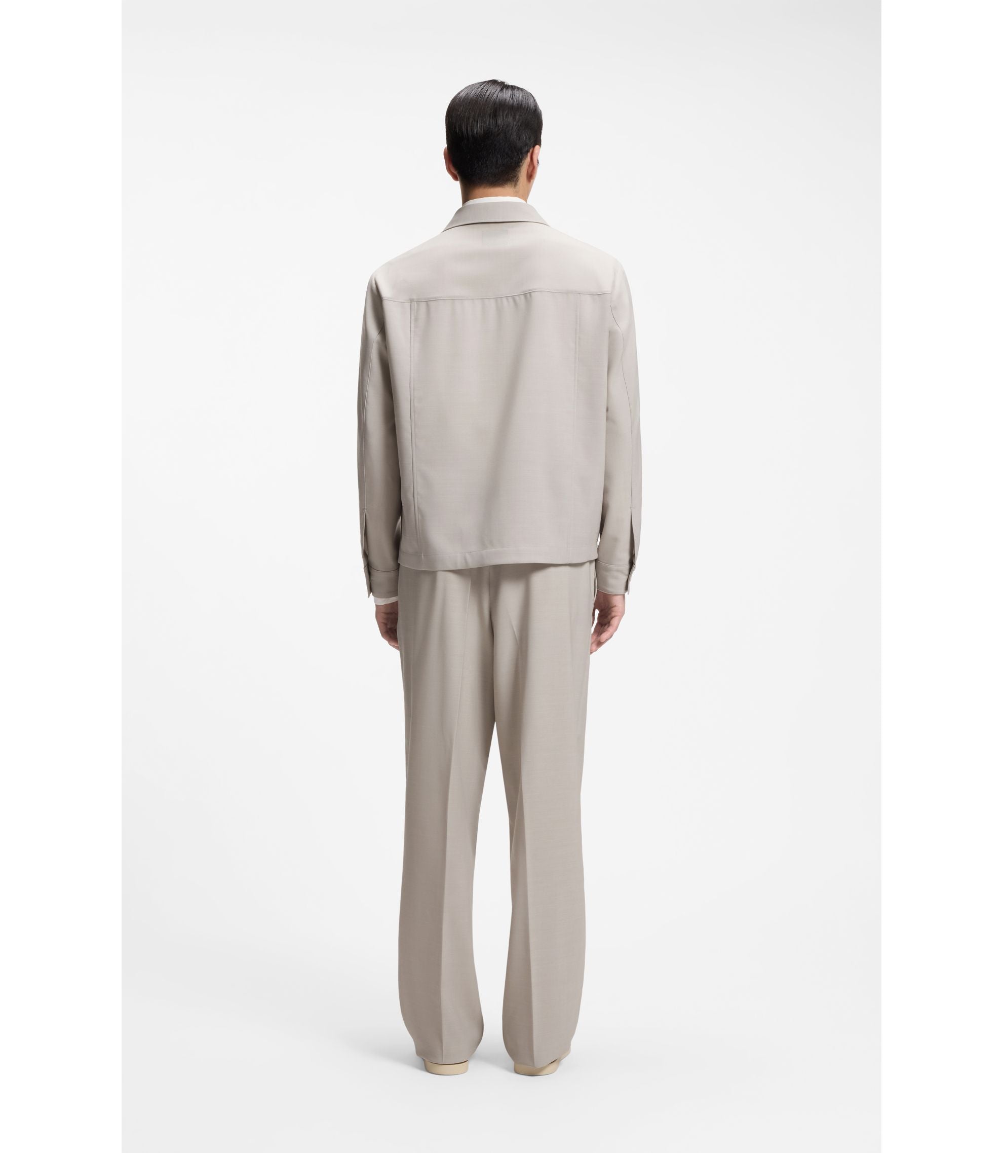 Boss Relaxed Fit Zip Up Jacket In Patterned Virgin Wool Light Beige