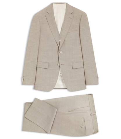 Boss Three Piece Slim Fit Suit In Patterned Stretch Wool Khaki