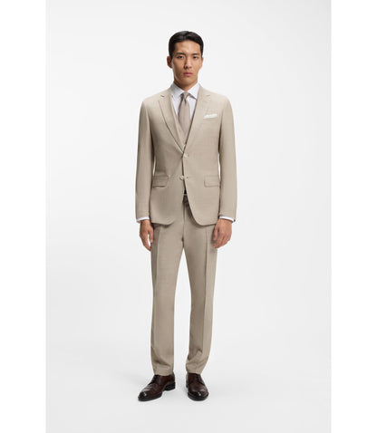 Boss Three Piece Slim Fit Suit In Patterned Stretch Wool Khaki