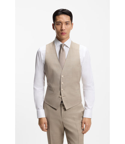 Boss Three Piece Slim Fit Suit In Patterned Stretch Wool Khaki