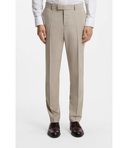 Boss Three Piece Slim Fit Suit In Patterned Stretch Wool Khaki