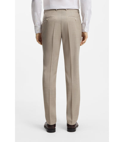 Boss Three Piece Slim Fit Suit In Patterned Stretch Wool Khaki