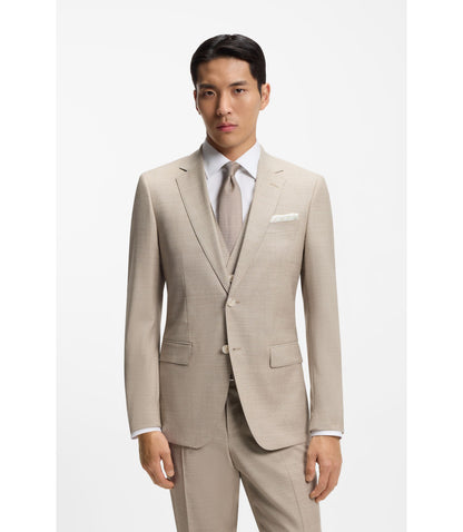 Boss Three Piece Slim Fit Suit In Patterned Stretch Wool Khaki