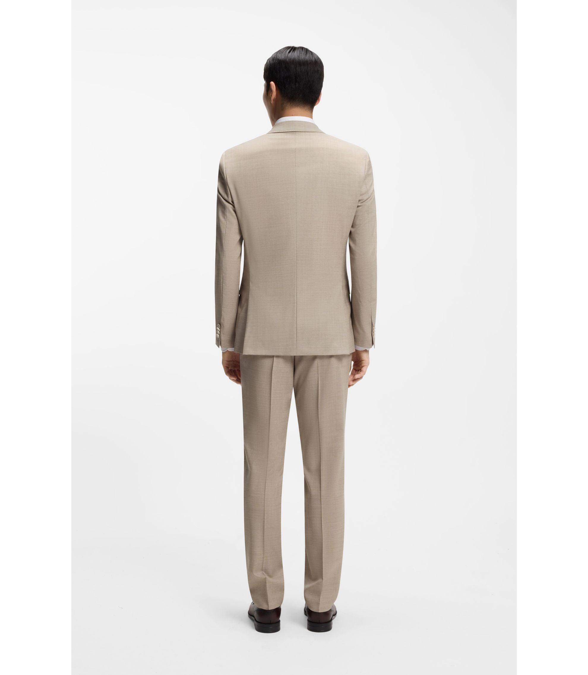 Boss Three Piece Slim Fit Suit In Patterned Stretch Wool Khaki