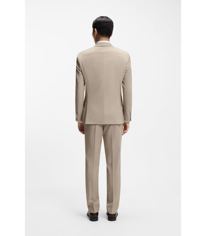 Boss Three Piece Slim Fit Suit In Patterned Stretch Wool Khaki