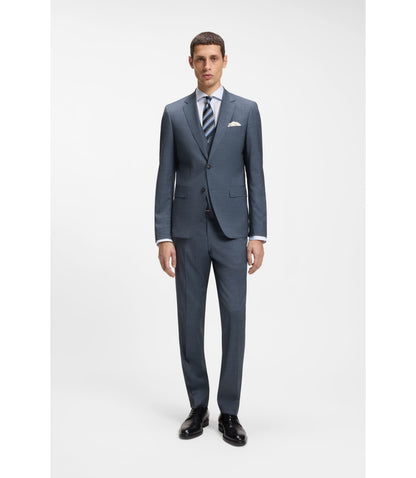 Boss Three Piece Slim Fit Suit In Patterned Stretch Wool Light Blue