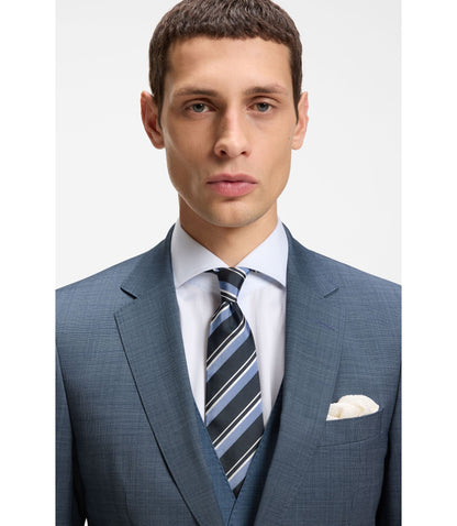 Boss Three Piece Slim Fit Suit In Patterned Stretch Wool Light Blue