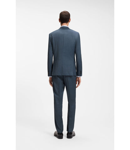 Boss Three Piece Slim Fit Suit In Patterned Stretch Wool Light Blue